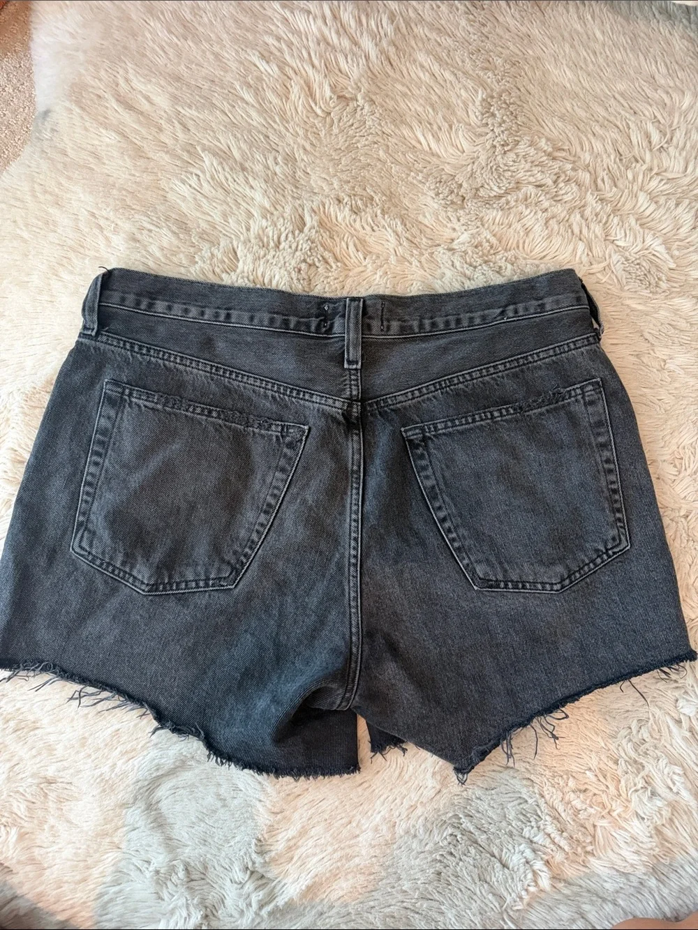 Agolde Parker long washed Black High-Rise Raw Hem Denim Shorts